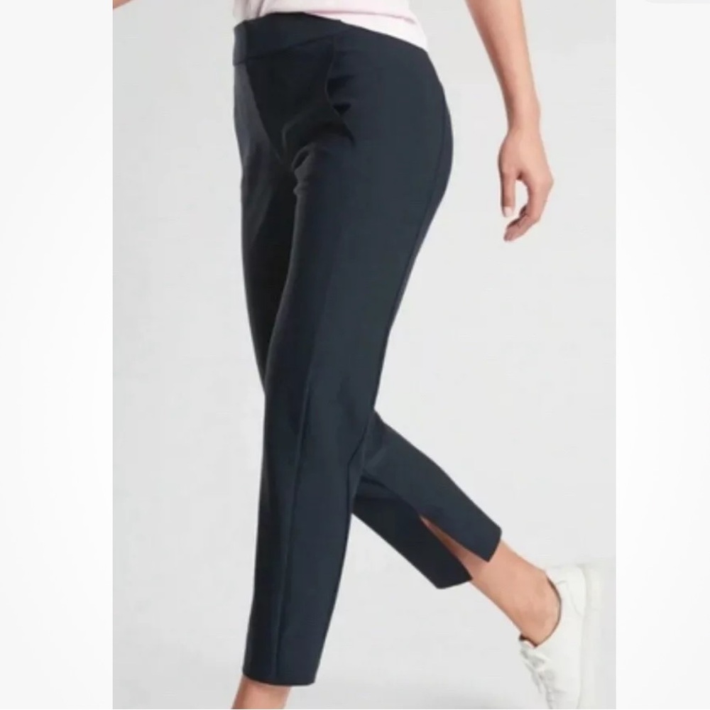 ATHLETA STELLAR Sz 2P CROP TROUSER Tuxedo Split Stretch Mid Rise Black